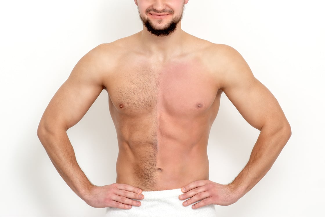 Man with Bare-Chested before and after Waxing Hair